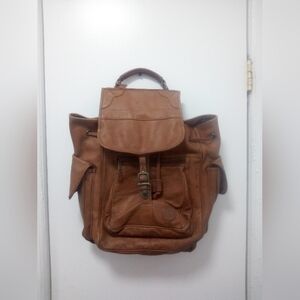 Vintage Dilane Tan Brown Leather Backpack